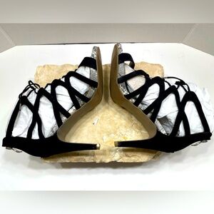 Sz 8.5 M a.n.a Willa Black Sueded Snake Print Lace-Up High Heel Stiletto Sandals
